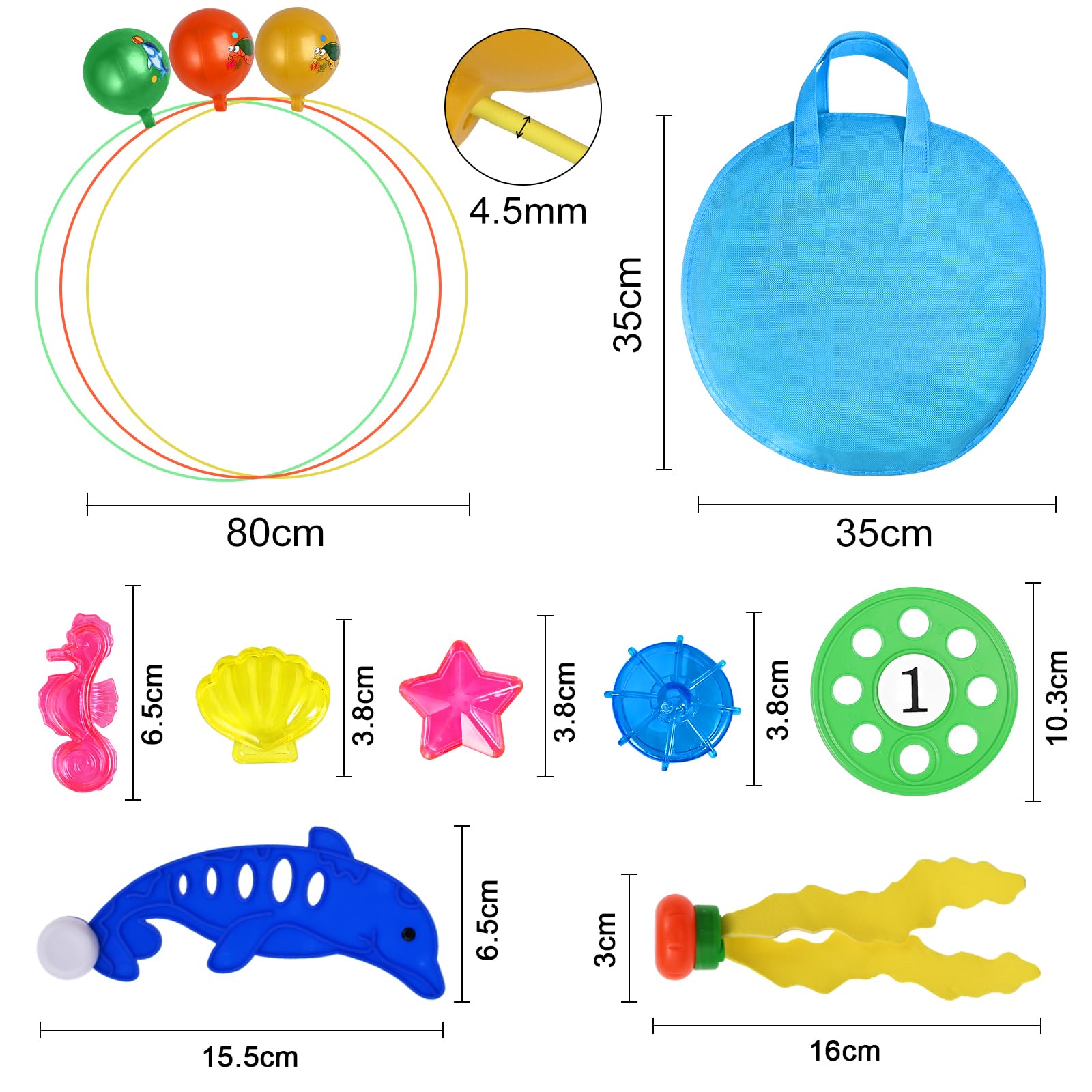 faburo 23pcs Jouets de Plongée, Jeux de Piscine pour Enfant, Jouets de Plongée pour Piscine d'été pour Enfant inclure Anneaux de Plongée, Soucoupe de Plongée, Diamant de Plongée, Dauphin, Algues etc