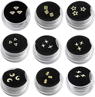 Tooth gems Gilding Tooth gems Pack 27 in 9 Boxes Size 3 to 5 mm Ultrathin Teeth gems Include Triangle Pentagram Shape Teeth gems Teeth Jewelry Tooth gem Professional Starter kit Tooth gem Starter kit