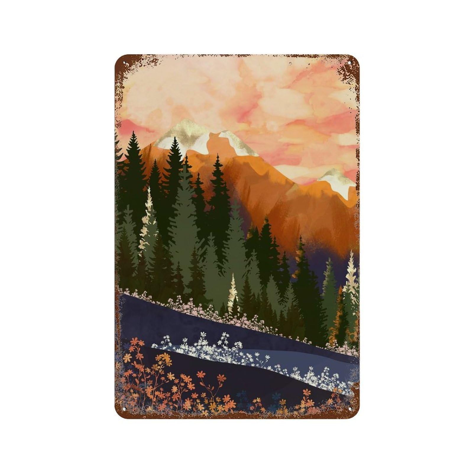 Vintage Rust Metal Sign Mountain Dusk 11.8"x7.9", Old School Wall Decor for Garage, Bar And Workshop Decor