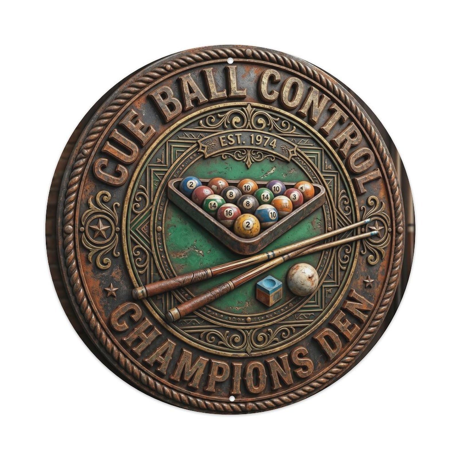 Cwbufd Vintage Style Cue Ball Control Champions Den Vintage Metal Tin Sign Plaque Wall Decor For Cafe, Club Bar, Office, Garden Metal Poster 8X8inch