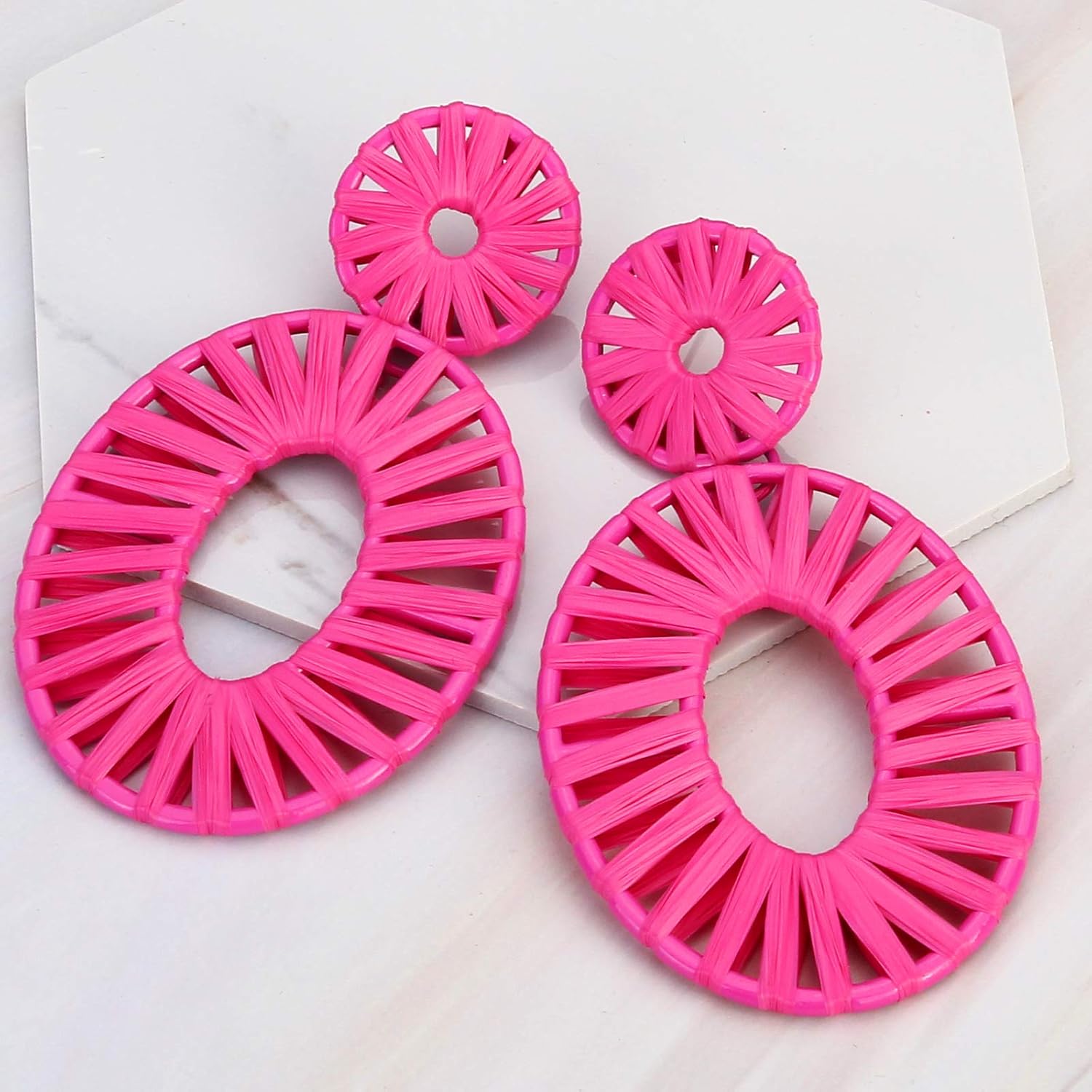 Statement Raffia Earrings Boho Drop Dangle Earrings for Women Handmade Fashion Earring Bohemian Gift Jewelry for Girls - Image 6