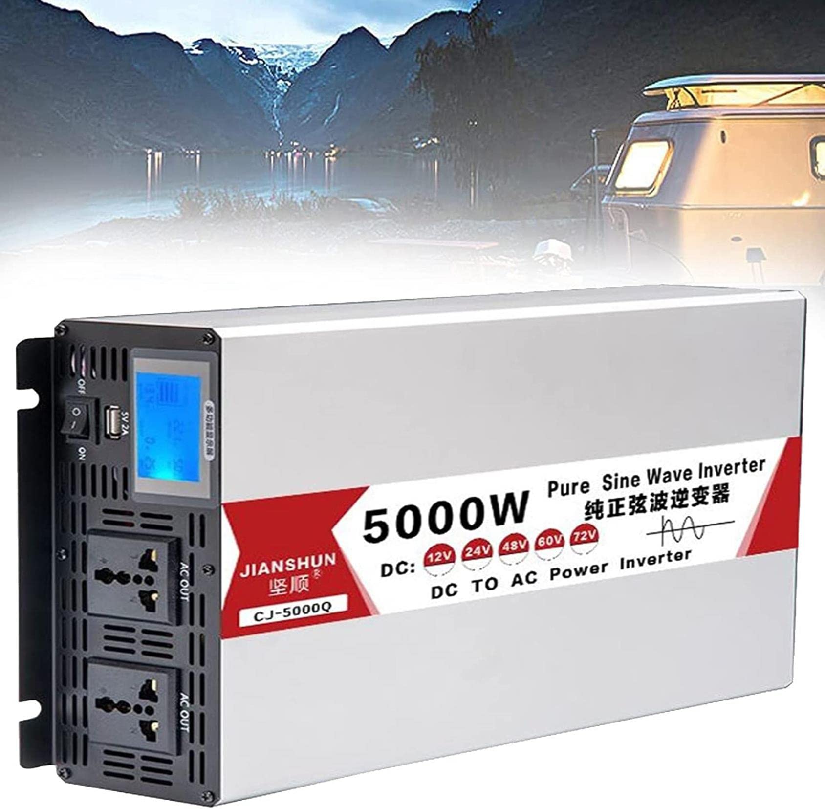 Inverter Onda Sinusoidale Pura DC 12v 24v 48v 60v To AC 220v, Spina Normativa Europea Standard, Inverter Potenza Con Terminale Cablato, Convertitore Potenza Per Autocarro Camper,6000W-12Vto220V