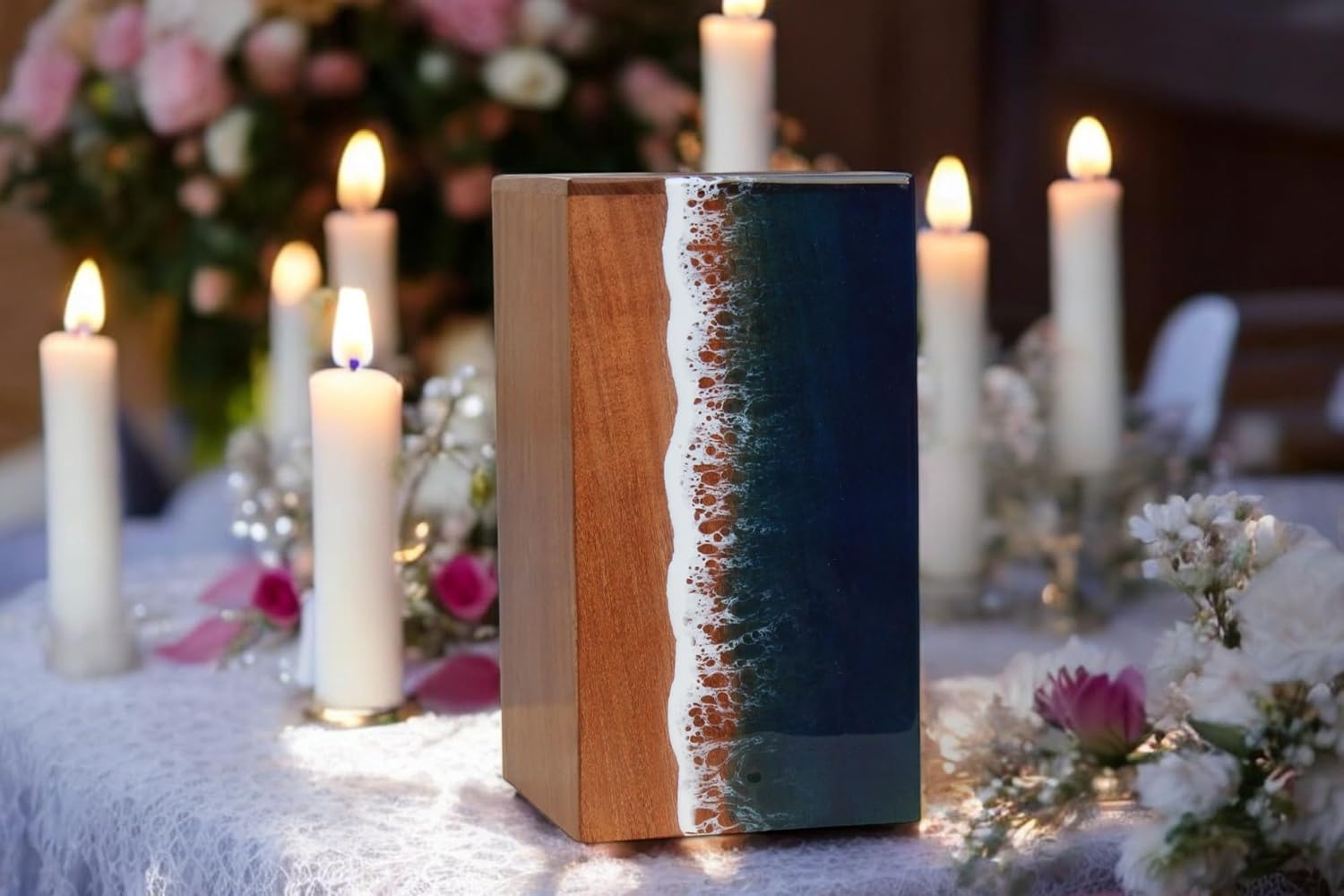 Ocean Wooden Resin Urn | Sea Shore Urn | Unique Urn | Modern Urn | Urns For Human Ashes | adult male urn - Image 3