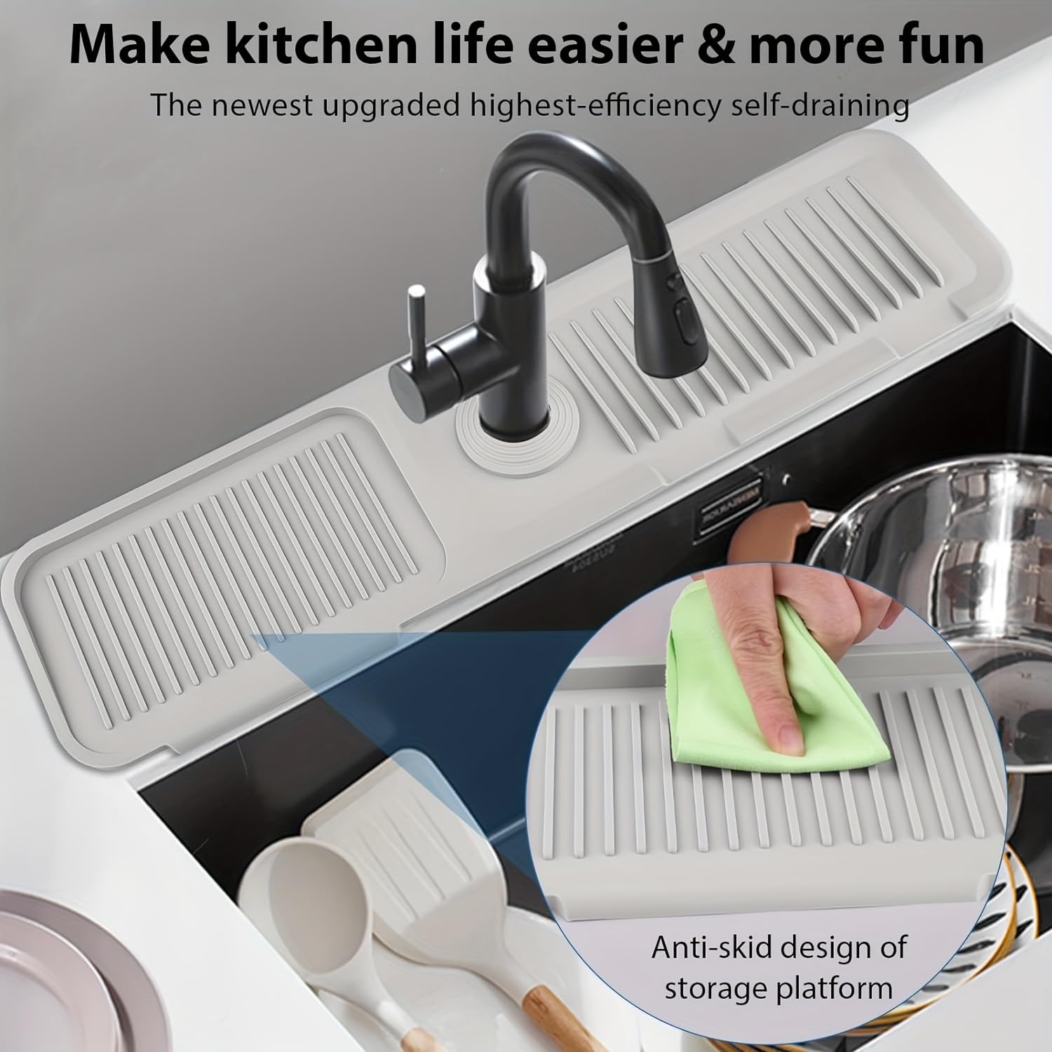Kitchen Sink Splash Guard,45 x 14 cm silikonowa mata ociekowa do kranów 3,5-6 cm (zielona)