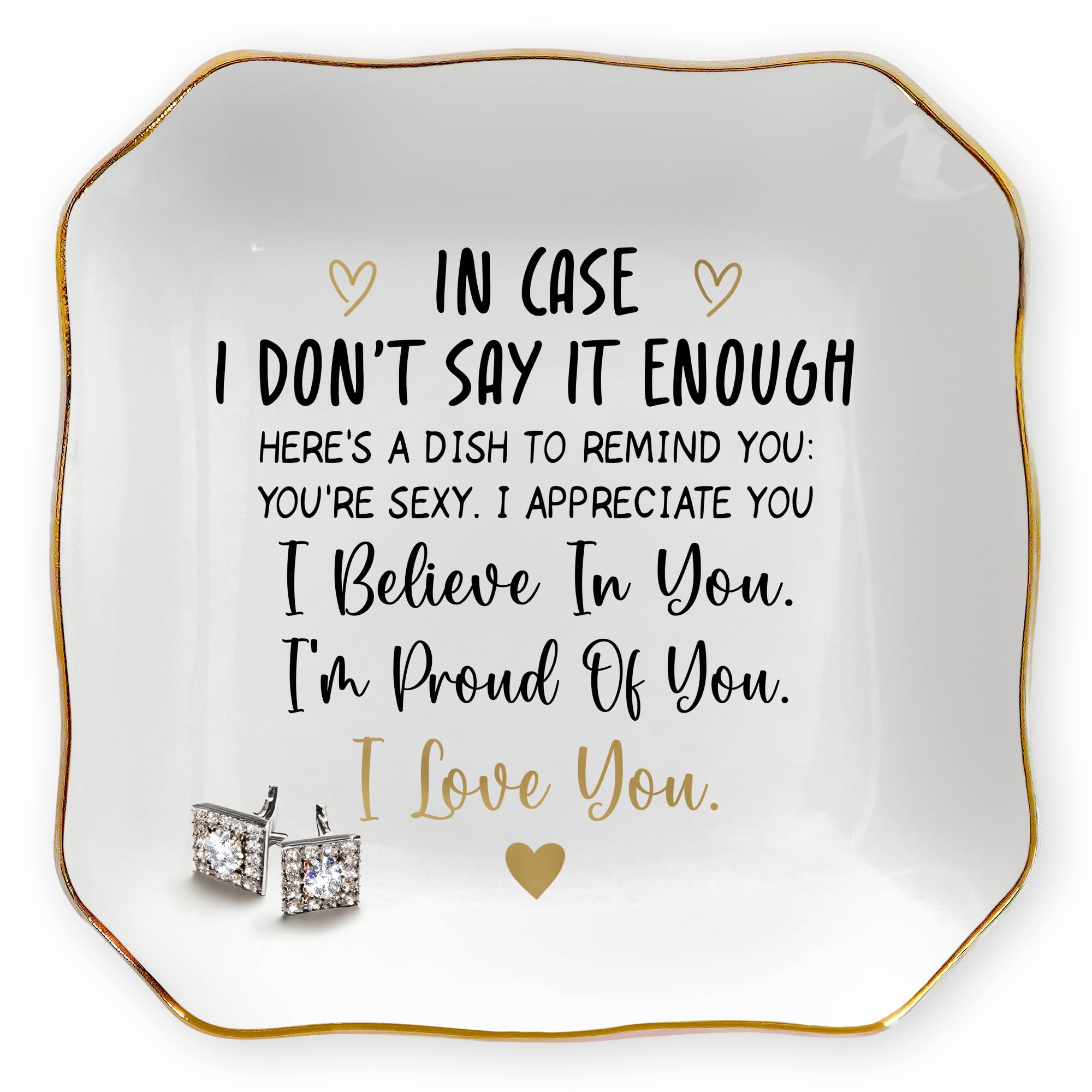 OASSIE Valentines Day Gifts for Her - 4"x4" Ceramic Jewelry Dish Tray - Anniversary Decorative Tray, Romantic Anniversary Wedding Gifts for Women,