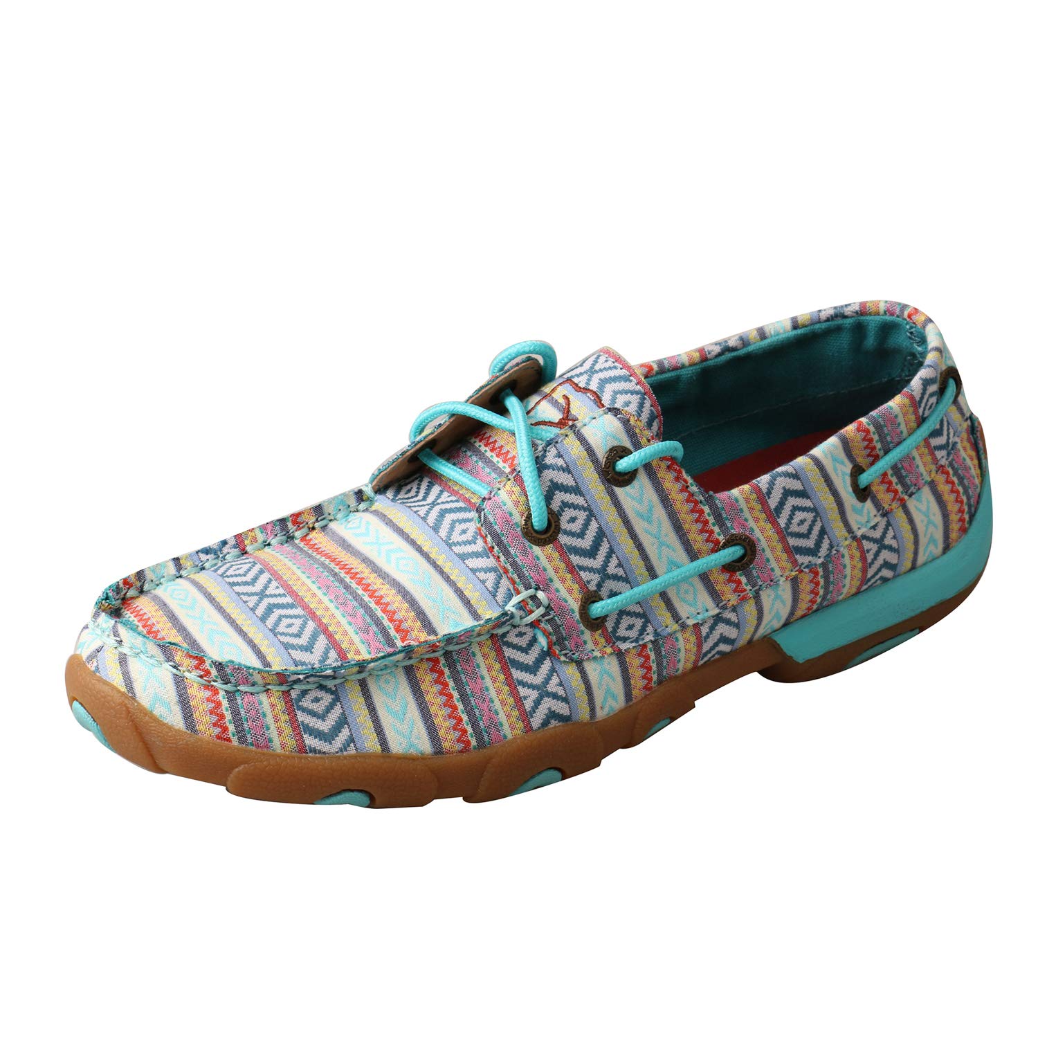 Twisted X Women's Boat Shoe Canvas Driving Moccasins, Turquoise/Multi, 6 Medium