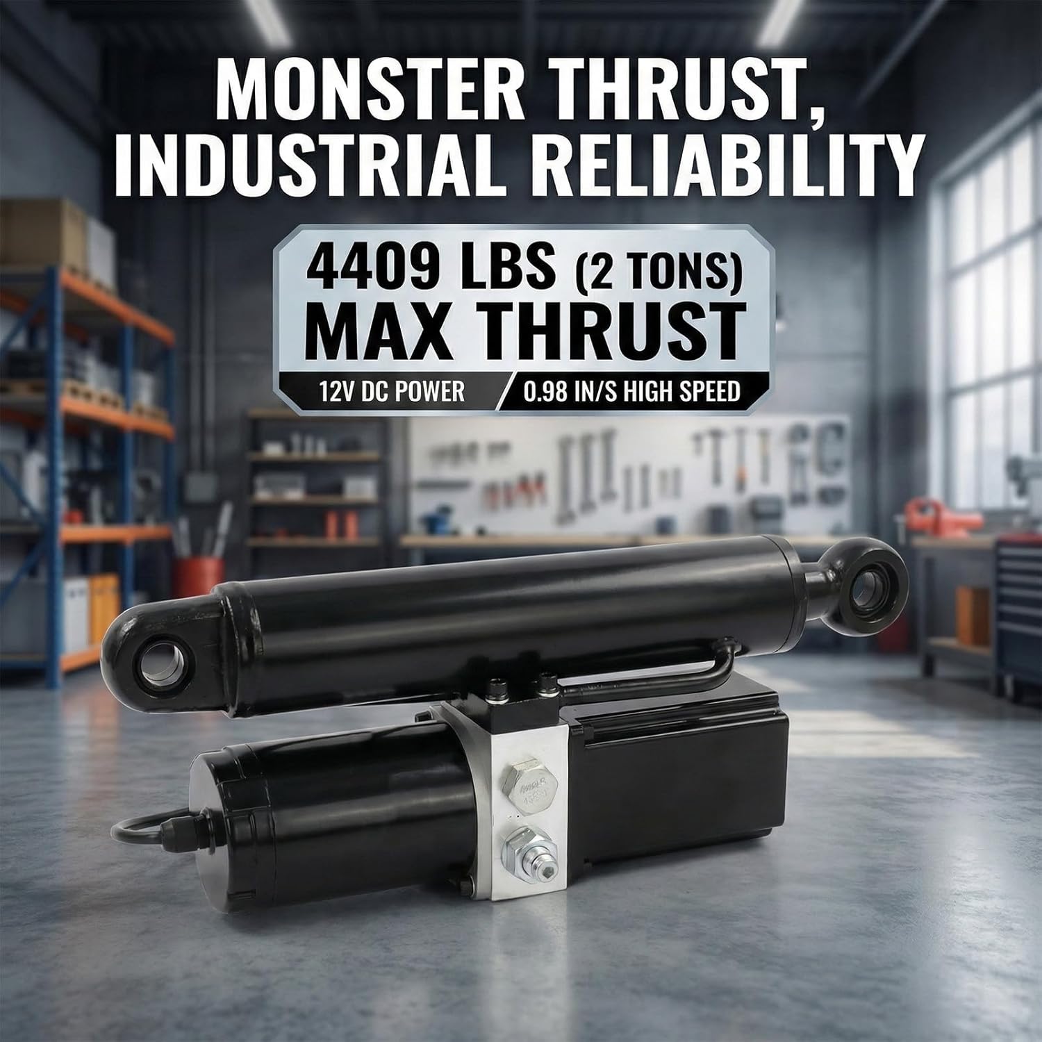 12V Heavy Duty Hydraulic Linear Actuator 4409 Lbs, Electric Hydraulic Motor with 0.98 in/s Speed for Dump Trailers, Lift Tables, Solar Tracking, Wheelchair Lift