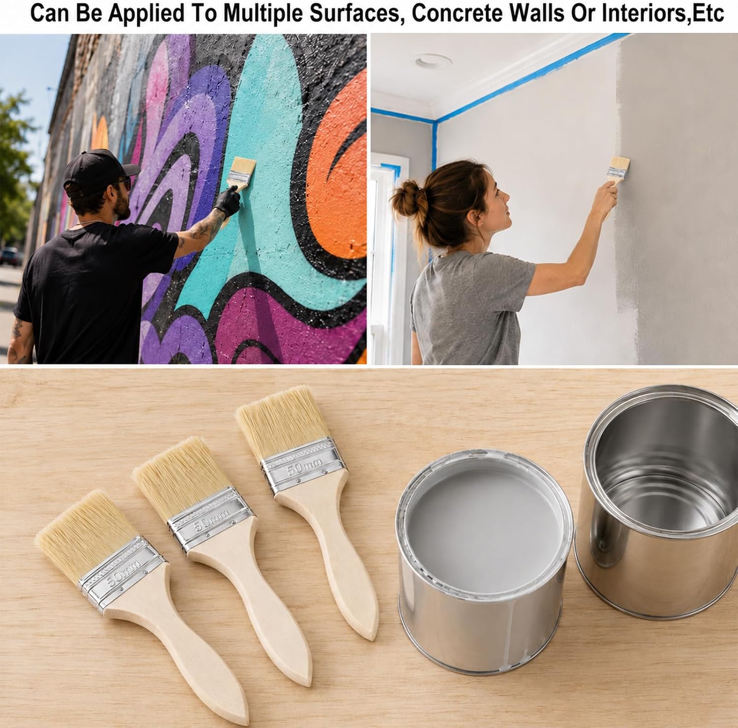 120PCS Chip Brushes 2 Inch Bulk Bristle Paint Wooden Stain Brushes All-Purpose Chip Paint Brushes Bulk for Painting, Stains, Varnishes, Epoxy, Glue, Crafts, Walls & Wood Furniture