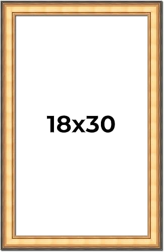 Marco de fotos de madera real dorada de 18 x 30 pulgadas de ancho de 2 pulgadas Profundidad del marco interior de 0.5 pulgadas Marco de fotos