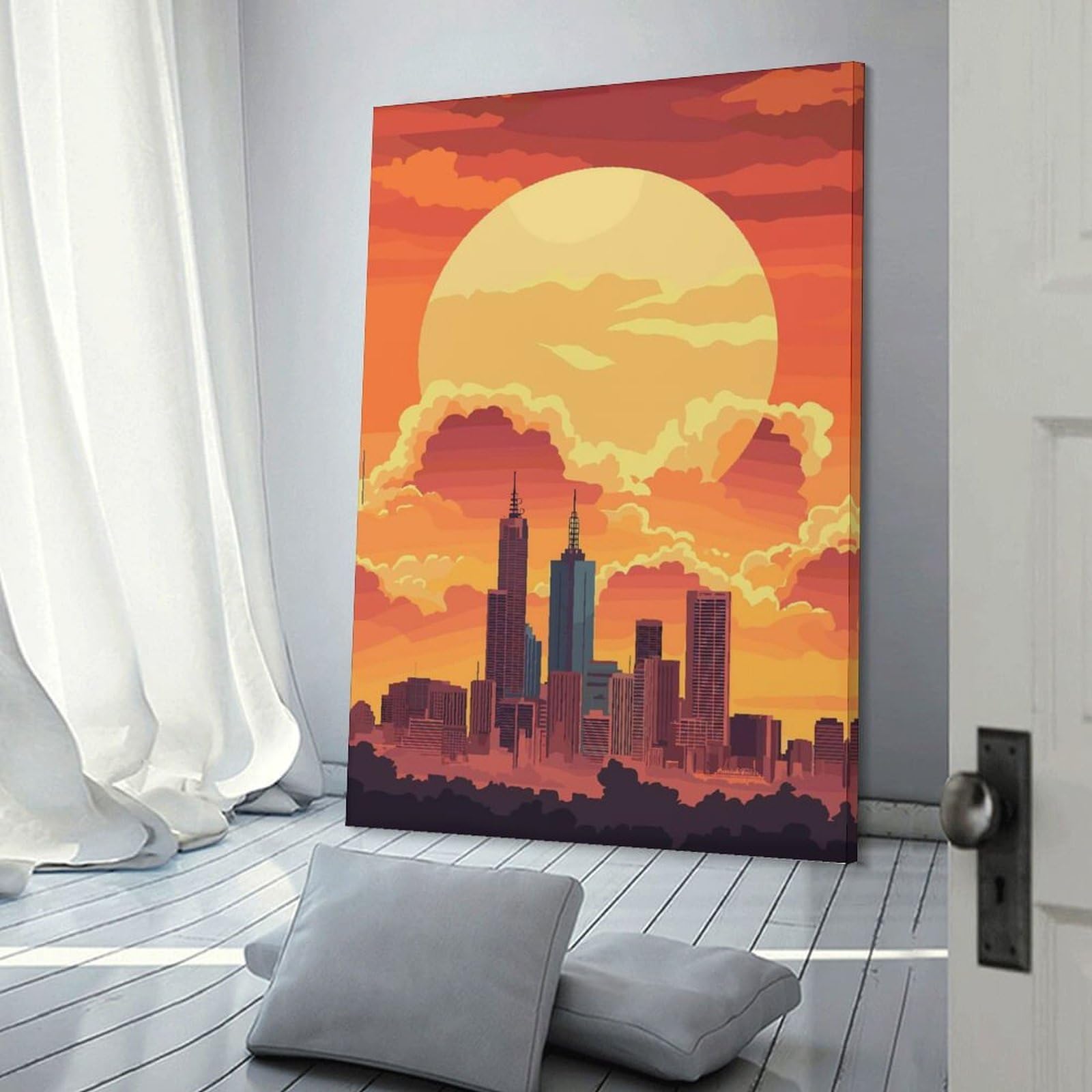 Junmoney Wall Picture Print Cityscape Sunset, 16x24inch(40x60cm), for Living Room, Lounge Or Sitting Room, Modern Wall Decor for Cosy Interiors