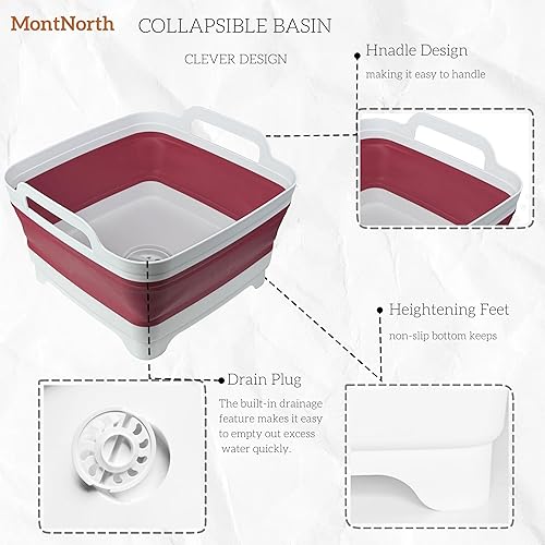 Miniatura 36 de Lavabo plegable de 9 L, tina plegable con tapón de drenaje, lavabo plegable portátil, fregadero de campamento para lavar platos, lavandería y uso