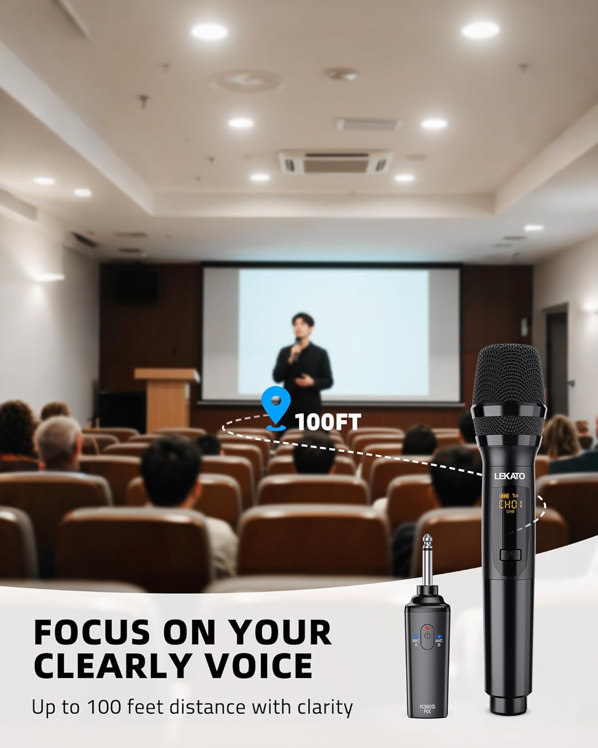 LEKATO Wireless Microphone, 2.4GHz Rechargeable Dual Handheld Wireless Dynamic Microphone System Set with 1/4" Receiver, Professional Cordless Microphone for Karaoke, Wedding, Party, Speech, Church - Image 6