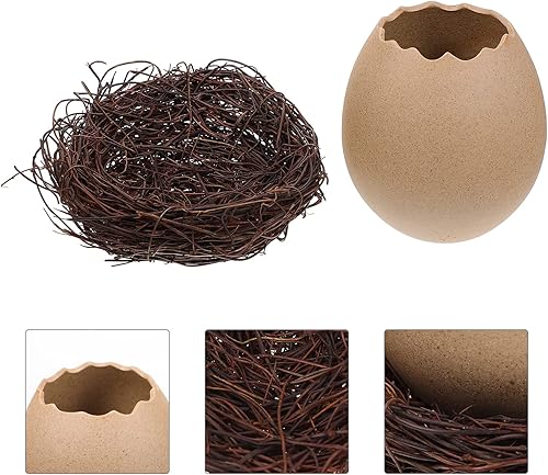 Miniatura 5 de EXCEART 1 juego de nido de pájaros artificiales, maceta hecha a mano, nido de pájaro, nido de pájaro decorativo, para disparar, jardinería,