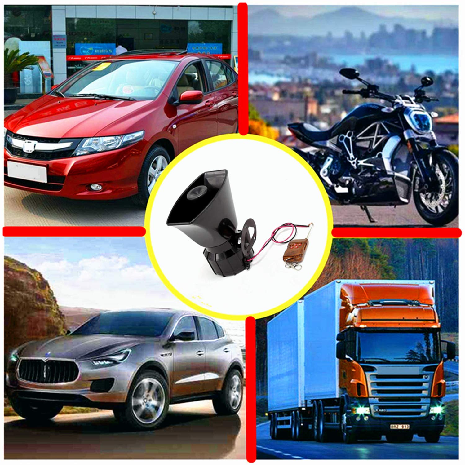Car Horn Corne d'alarme à distance Corne de voiture Alarme de sirène 7 Tons 100W Sirène d'incendie de police Klaxon télécommande marron Haut-parleur sans fil pour tout 12V camion bateau ect