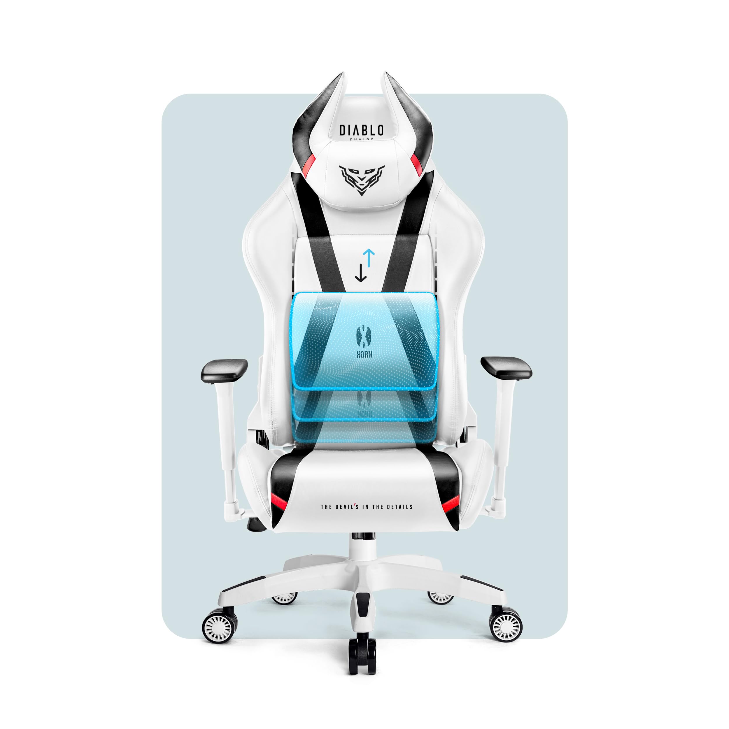 Diablo X-Horn Silla Gaming Oficina Gamer Apoyabrazos 3D Cojín Ajustable Diseño Ergonómico Cuero Sintético Función de Inclinación Blanco Normal (L)