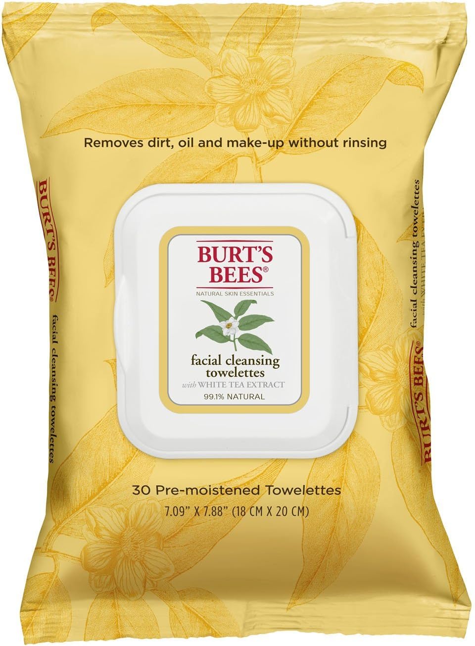Burt's Bees Facial Cleansing Towelettes for Normal Skin with White Tea Extract, 30 Count