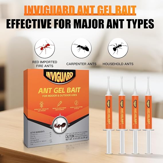 Ant Gel Bait, 4Tubes x 10-Grams, Indoor and Outdoor Use, Killer Gel for Control of Most Major Ant Species, Ready-to-Use Ant Traps for Home & Outdoor