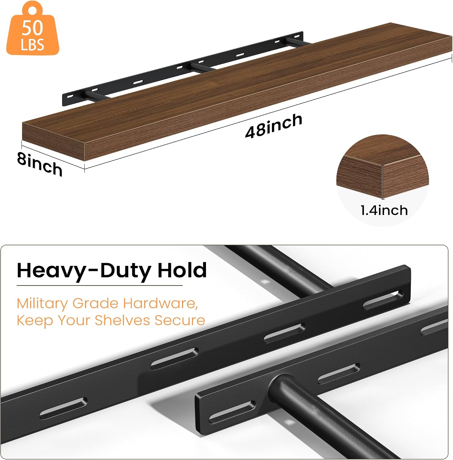 Fun Memories 36 Inch Floating Shelves - Deep Rustic Wooden Wall Shelves - Extra Deeper & Thicker Wall Mounted Storage Shelf for Bedroom, Kitchen, Farmhouse - 2 Pack, Walnut