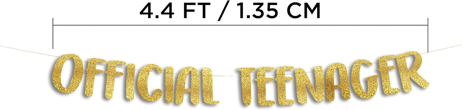 Pre-Strung Official Teenager Gold Glitter Banner - 13th Birthday Decorations for Teen Boys and Girls - Birthday Party Supplies and Gifts