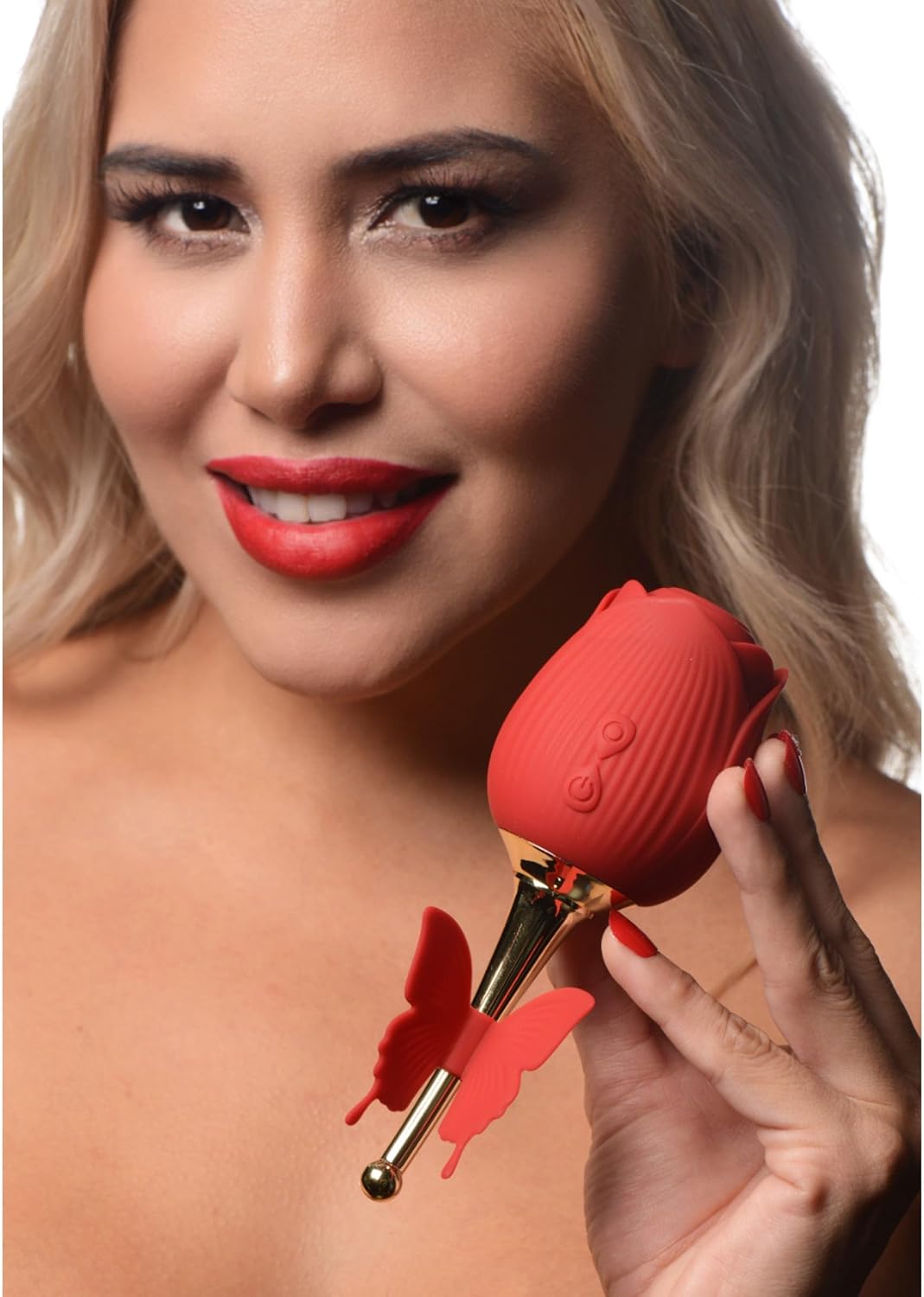 Inmi Bloomgasm Flutter Rose 10X Suction/Vibrator w/Butterfly Teaser - Red