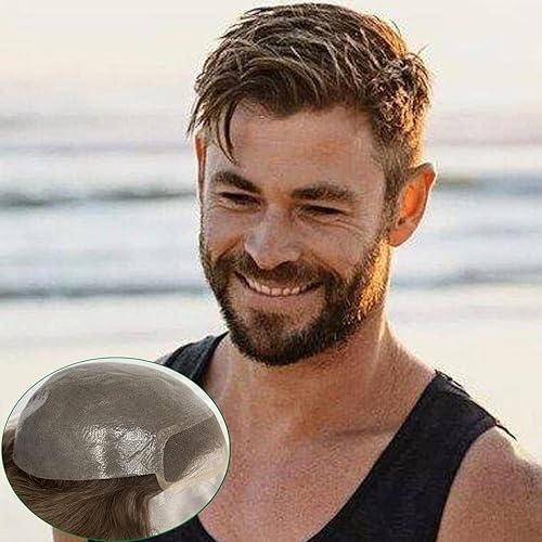 Toupee para hombres Europeo Cabello humano suizo Encaje frente Piezas de pelo Piel fina PU V-looped Sistema de reemplazo de cabello de los hombres