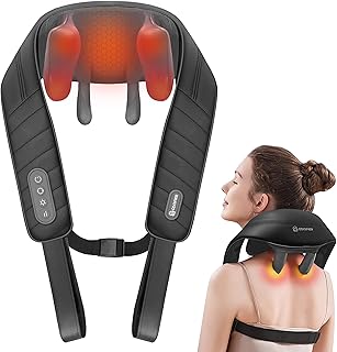 COMFIER Kabelloses Nackenmassagegerät mit Wärme, 4D Kneten Nacken und Schulter Massagegerät, Shiatsu Nacken Rückenmassagegerät Kissen, 2 Heizstufen, Geschenke für Mama Papa