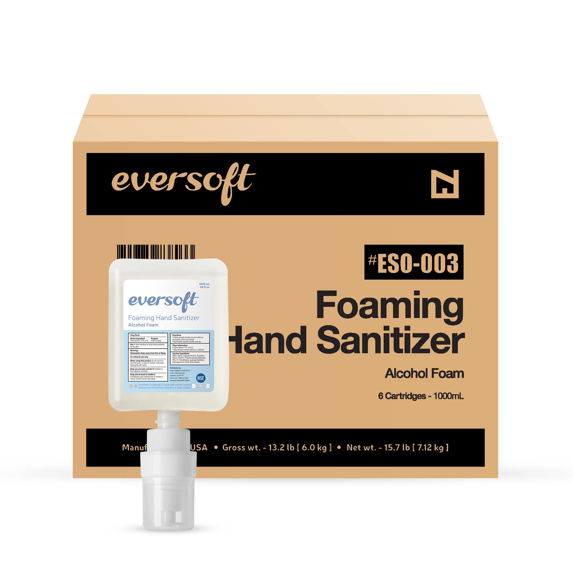 EZbrnd Eversoft Alcohol Foam Soap Refill Cartridge, 1000ml (33.8 oz) x 6 pk, ESO-003