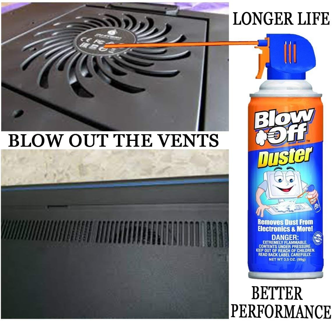 Compressed Air Duster Can MAX Professional Cleaner 1111 Blow Off Non-Toxic 8oz. Stop The Build-up of Dust in Your Electronics, Clogging up The Cooling Fan. Pack of 4