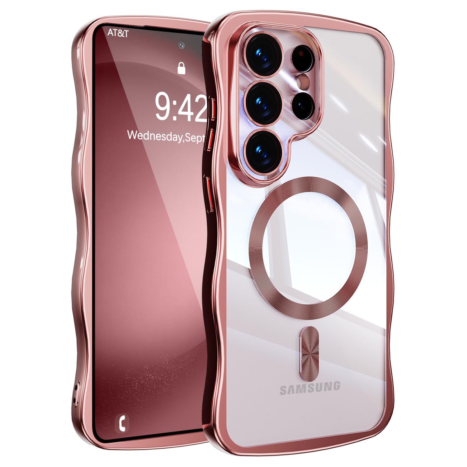 ピンク Galaxy S25 Ultra ケース メッキ加工 リング付き回転 指リング
