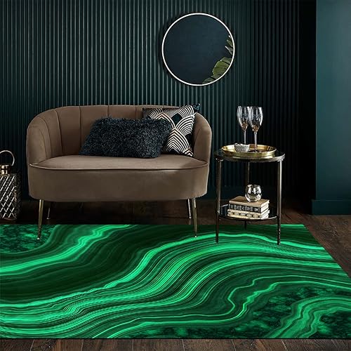 Miniatura 2 de Alfombra de lujo moderna abstracta con remolinos de mármol, verde y negro, para sala de estar, dormitorio, antideslizante, lavable, comedor, casa de