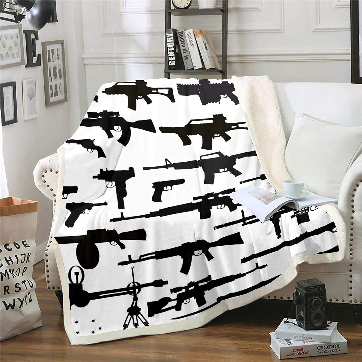 Guns Soft Cozy Fleece Blankets Criminal Rifle Shotgun Fleece Flannel Throws for Kids Boys Teens 3D Guns Print Throw Blankets Old and Modern for Sofa