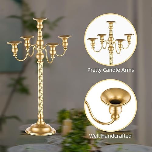 Miniatura 9 de Romadedi Candelabro Dorado Portavelas Soporte de Vela de 21 Pulgadas de Alto con 5 Ramas para Centro de Mesa de Boda, Decoración de Fiestas de