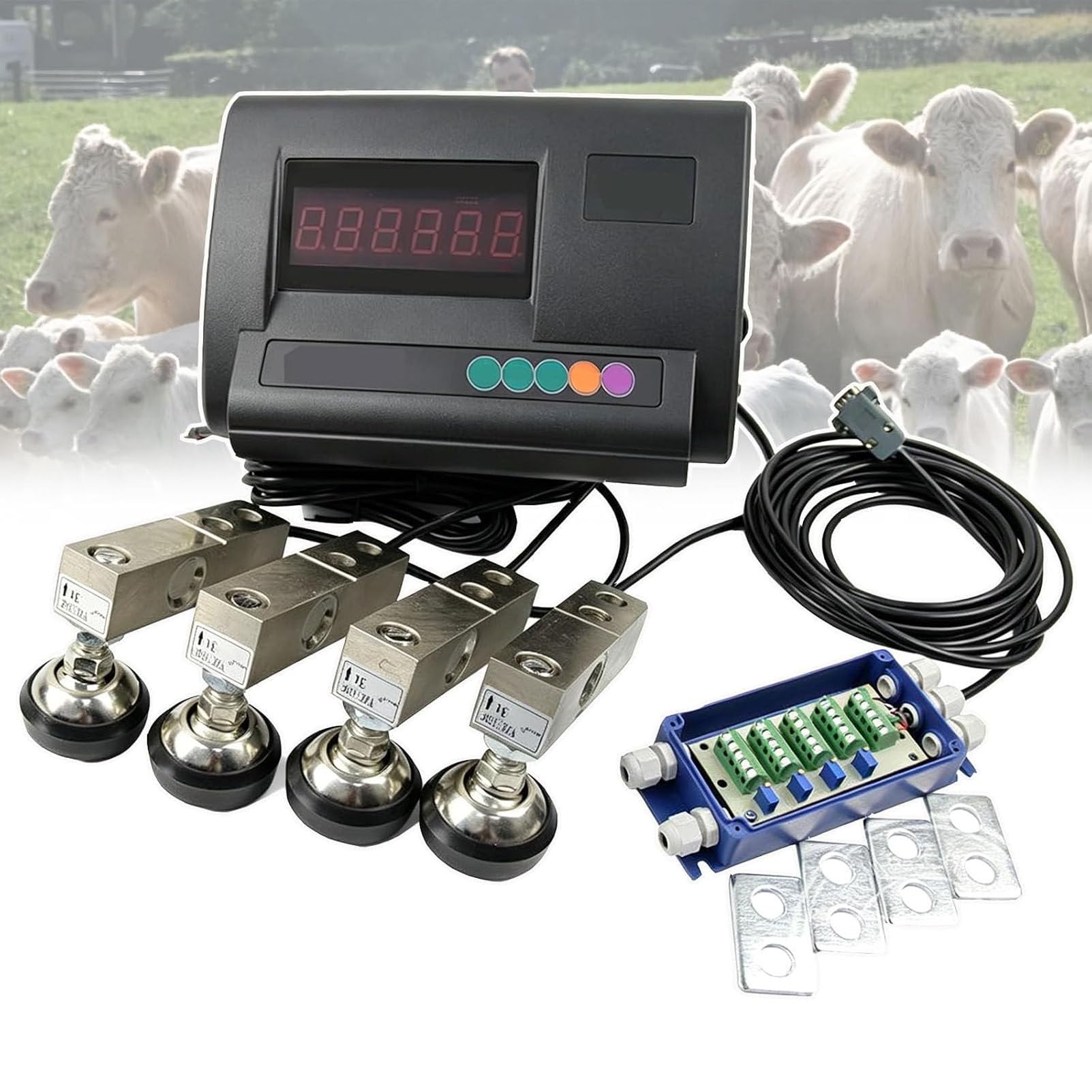 Caibendss High Precision Livestock Scale Kit, Platform Scale Kit with Load Cell, Load Weighing Indicator Floor Scale with Load Meter,4 Load Cells and Connection Box, for Cattle, Sheep 5000kg
