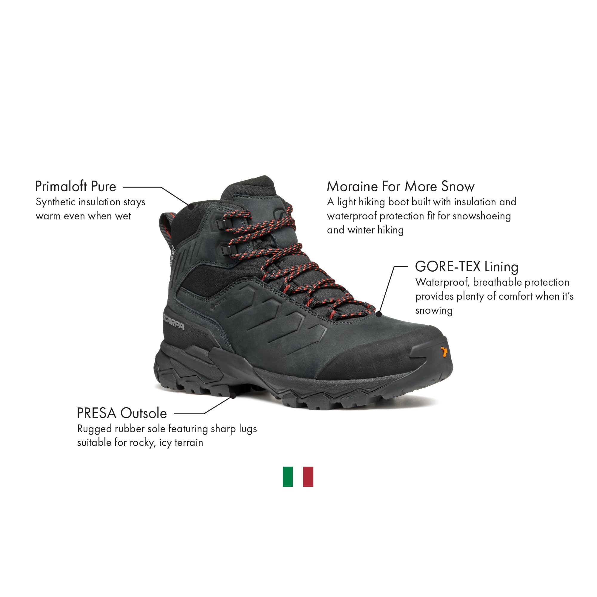 SCARPA Women's Moraine Polar GTX Waterproof Gore-Tex Insulated Boots for Backpacking & Hiking - Dark Anthracite/Coral - 8