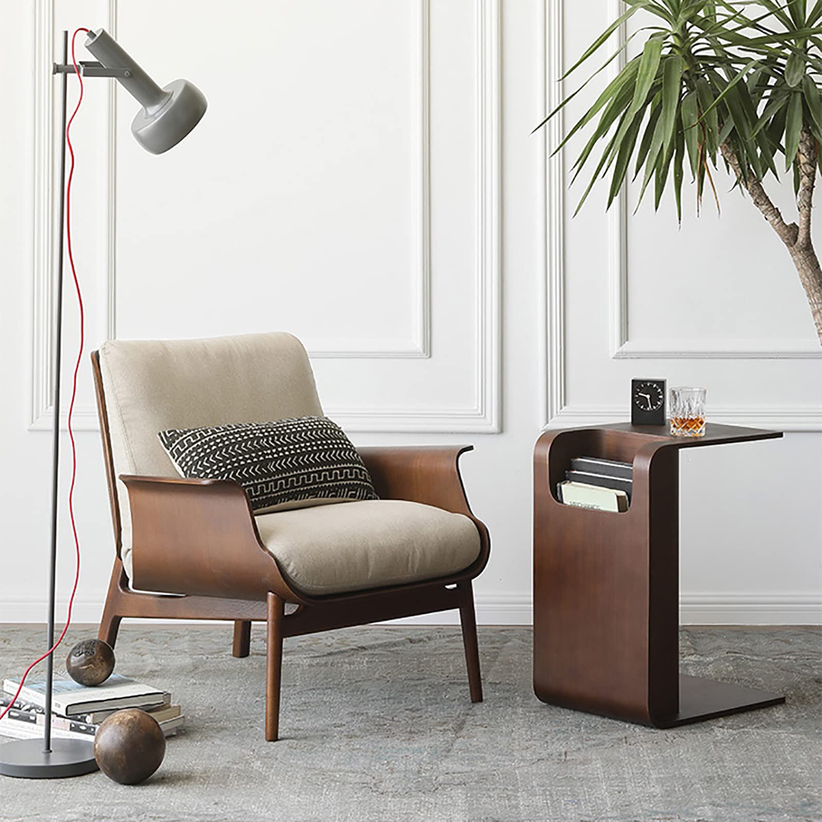 Table D'appoint En Forme De C En Bois Massif - Pour Canapé, Lit - Étagère De Rangement, Dimensions 35x25x62 Cm - 7