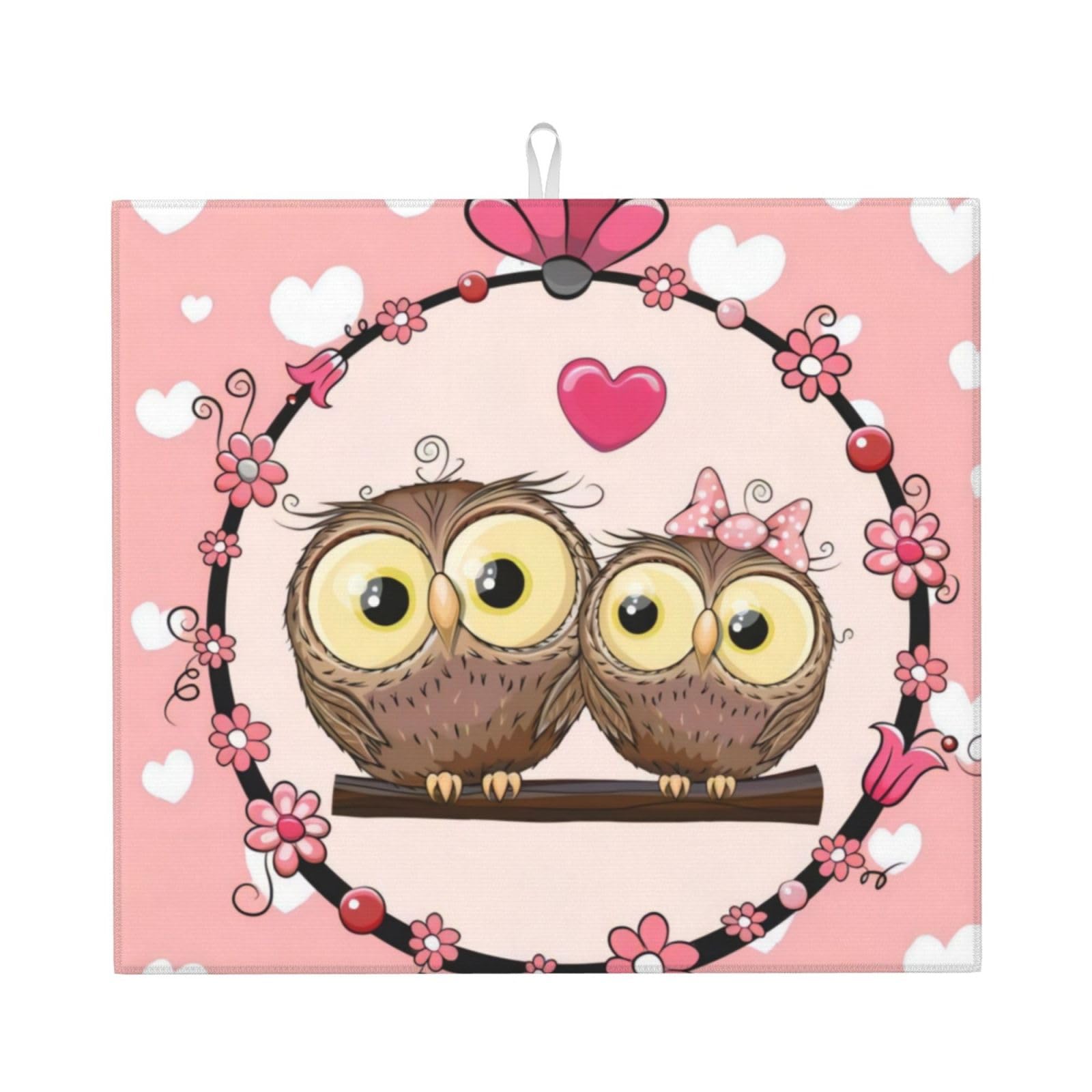 YYHWHJDE Cute Owls Prints Kitchen Drying Mat - Absorbent Dish Drying Throw with Vibrant Prints, Quick-Dry Countertop Layer for Dishes & Appliances - Non-Slip & Foldable
