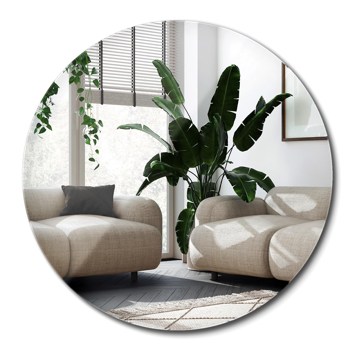 Espejo Sin Marco Grande Ø 90 cm Redondo de la Pared Decorativos Moderno Decoración de Interior para Baño Salón Recibidor Dormitorio