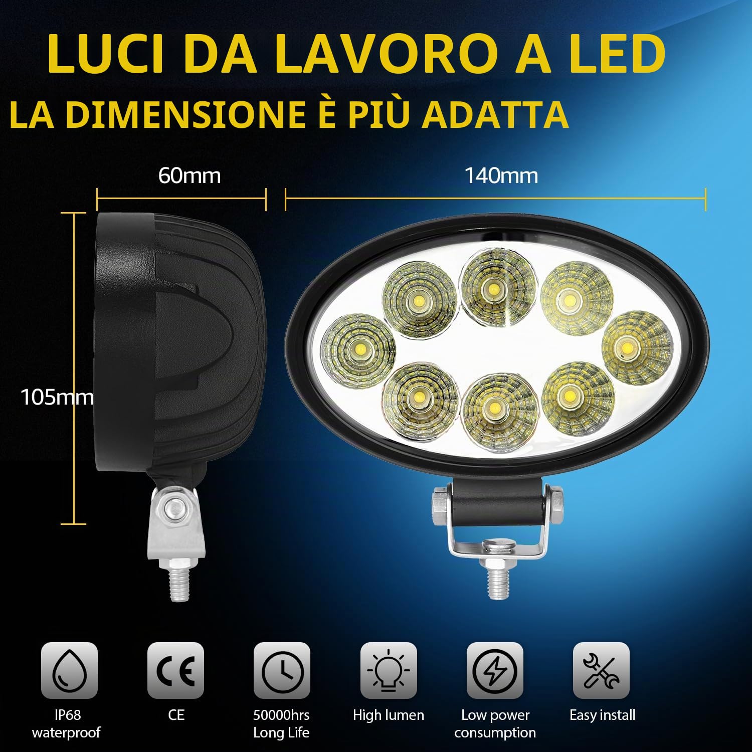 4X 24W Fari da lavoro LED ovali Offroad 12V24V IP68 per trattore SUV