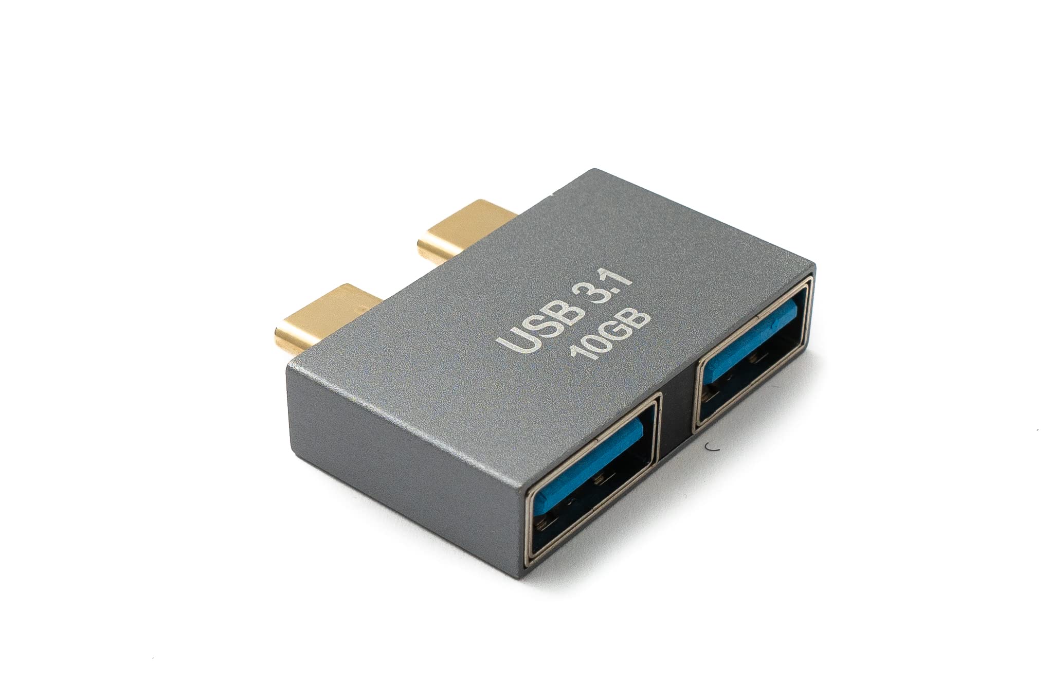 System-S USB-C Doppeladapter – 2x Typ C Stecker + USB-A Buchse, 100W, 10 Gbit/s, Grau