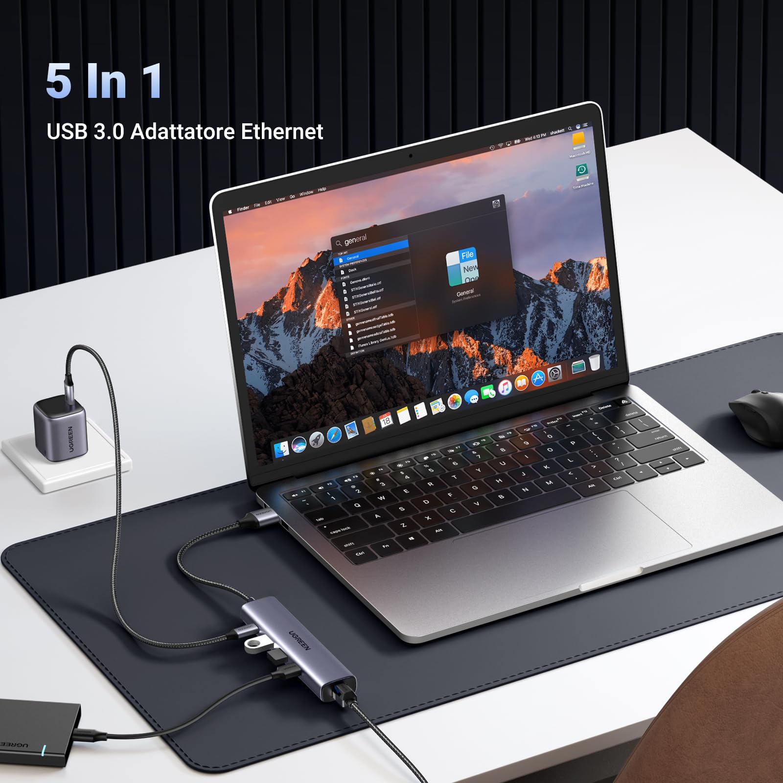 UGREEN Hub USB 3.0 Ethernet in Alluminio con Porta Alimentazione USB C 5V/2A Cavo di Nylon USB 3.0 Ethernet Gigabit Adattatore Ethernet USB a 1000Mbps Plug & Play su Windows 11 10 8 MacOS
