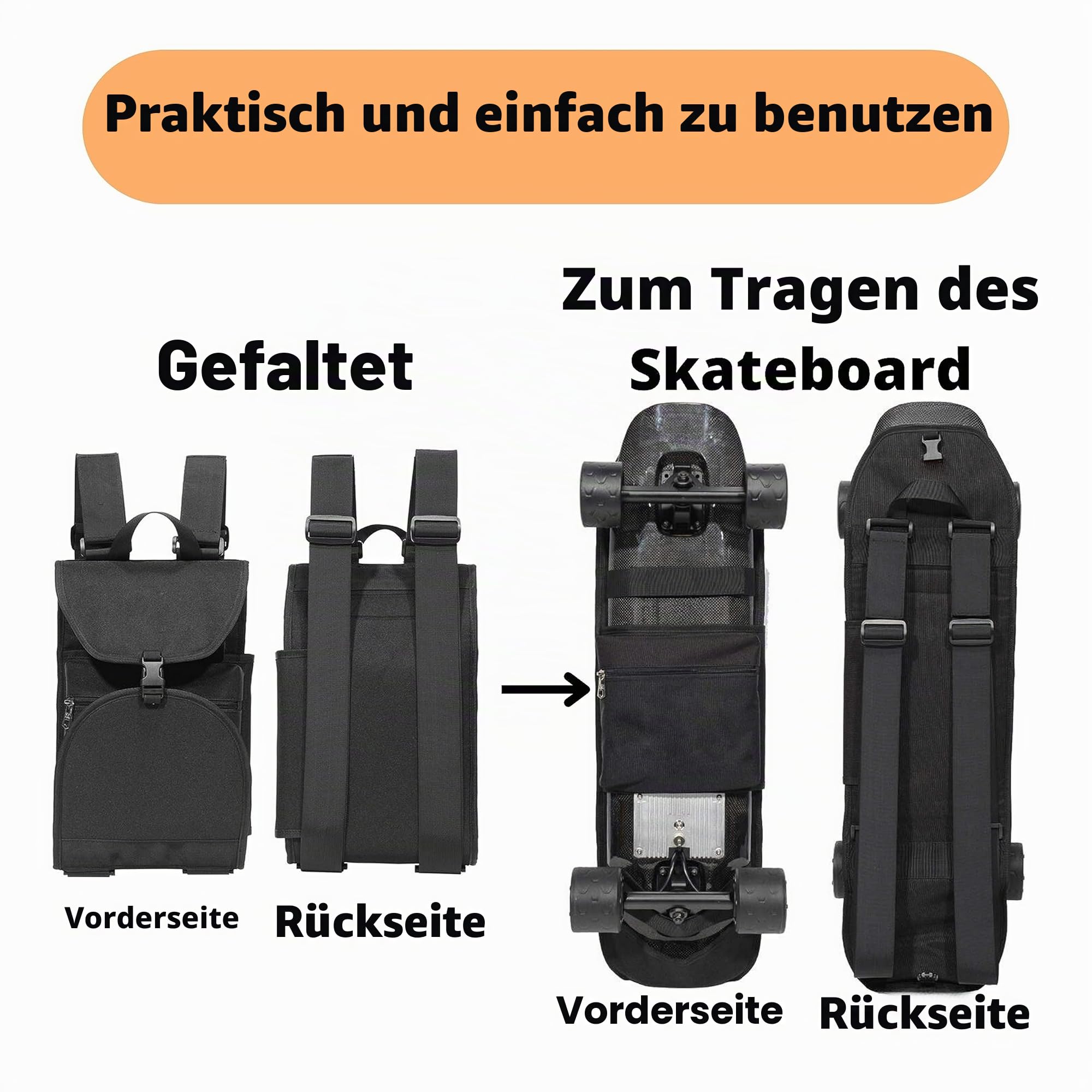 Pack: 1 x Rucksack Skateboard Tasche + 1 x T-Schlüssel Skate Werkzeug T-Schlüssel Skateboard Zubehör. Monopatin Schutzhülle Longboard Tragetasche Rucksack Skate Cruiser Geschenk Skaters