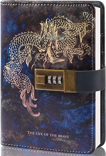 Miniatura 1 de CAGIE Diario con cerradura A6 pequeño diario de bloqueo para adultos, carpeta de piel sintética, 6 anillos, dragón, 6.9 x 4 pulgadas