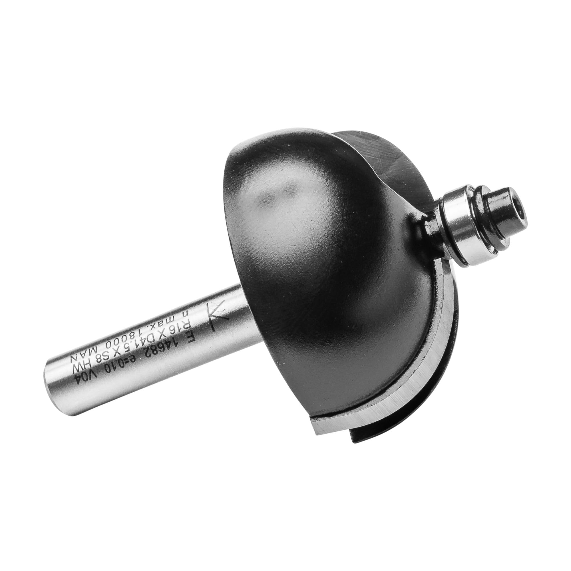 ENT 14682 Fresa de media caña, en carburo, vástago (S) 8 mm, diámetro (D) 41,5 mm, NL 19 mm, R 16 mm, SL 32 mm, con rodamiento