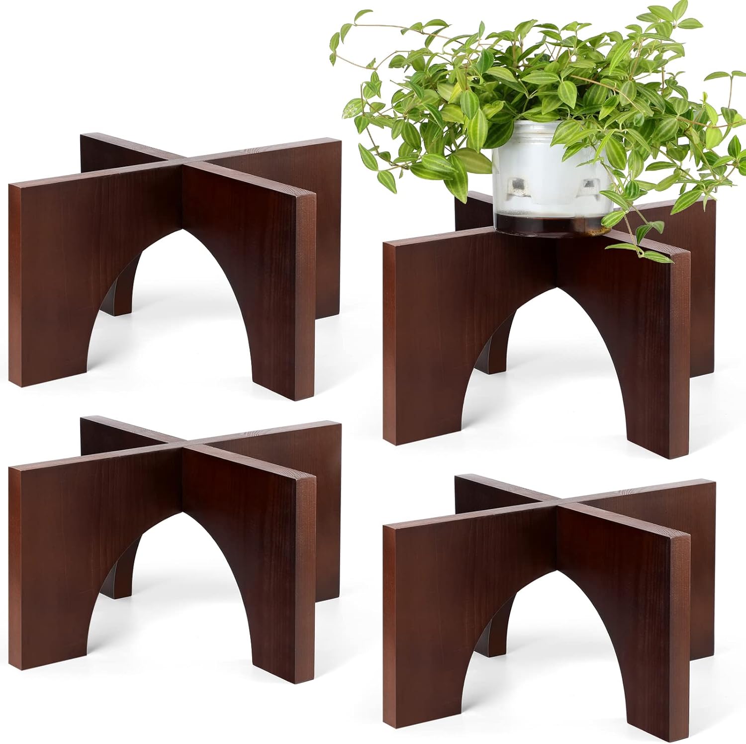 Qunclay 4 Pcs Wood Plant Stand Mid Century Modern Planter Stand Indoor Wooden Plant