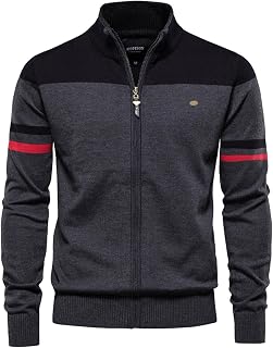 MODSGUE Men's Jackets, Cardigan, Stand-Up Collar, Transition Jacket, Colour Matching, Sweat Jacket with Zip, Regular Fit, Outdoor Jacket, Warm Retro Cardigan