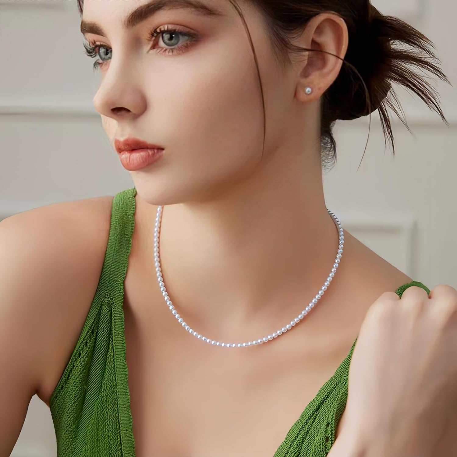 White Genuine Freshwater Cultured Pearl Necklace For Women, 5MM 6MM 7MM 8MM 9MM 10MM, Real Pearl Strand Necklace Jewelry, Good Love Gift For Anniversary, Birthday