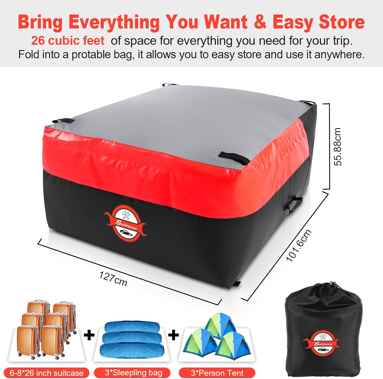 Sailnovo Truck Bed Cargo Bag, 26 Cubic ft Waterproof Cargo Bag for Truck Bed, Heavy Duty PVC Truck Cargo Bag Fits Any Truck Size with 6 Stretch Cord, Packing Bag (50''x40''x22'') Red