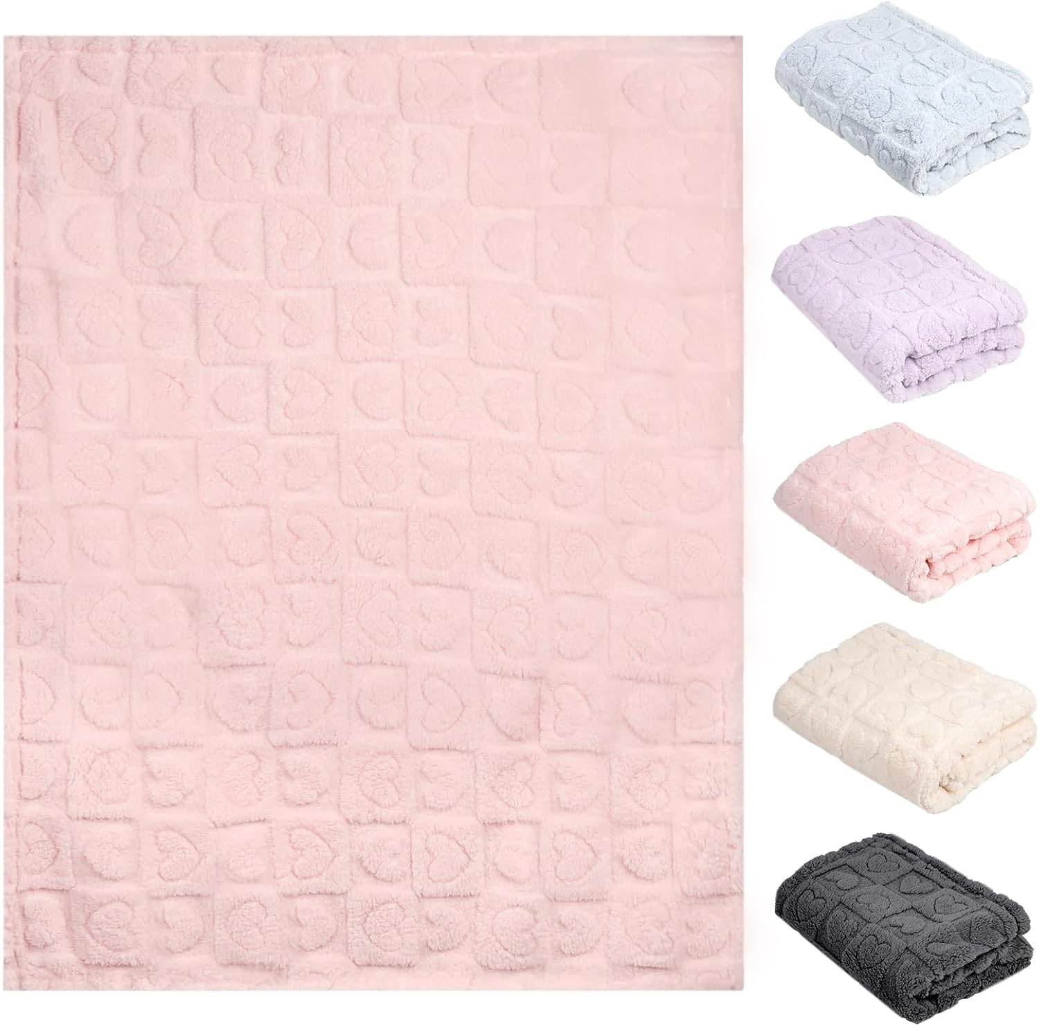 5 Pcs Baby Blanket Heart Checkered Ultra Soft Gift-Ready Plush for Newborns, Nursery & Stroller 30"x40" Beige Gray Blue Purple Light Pink - Image 2