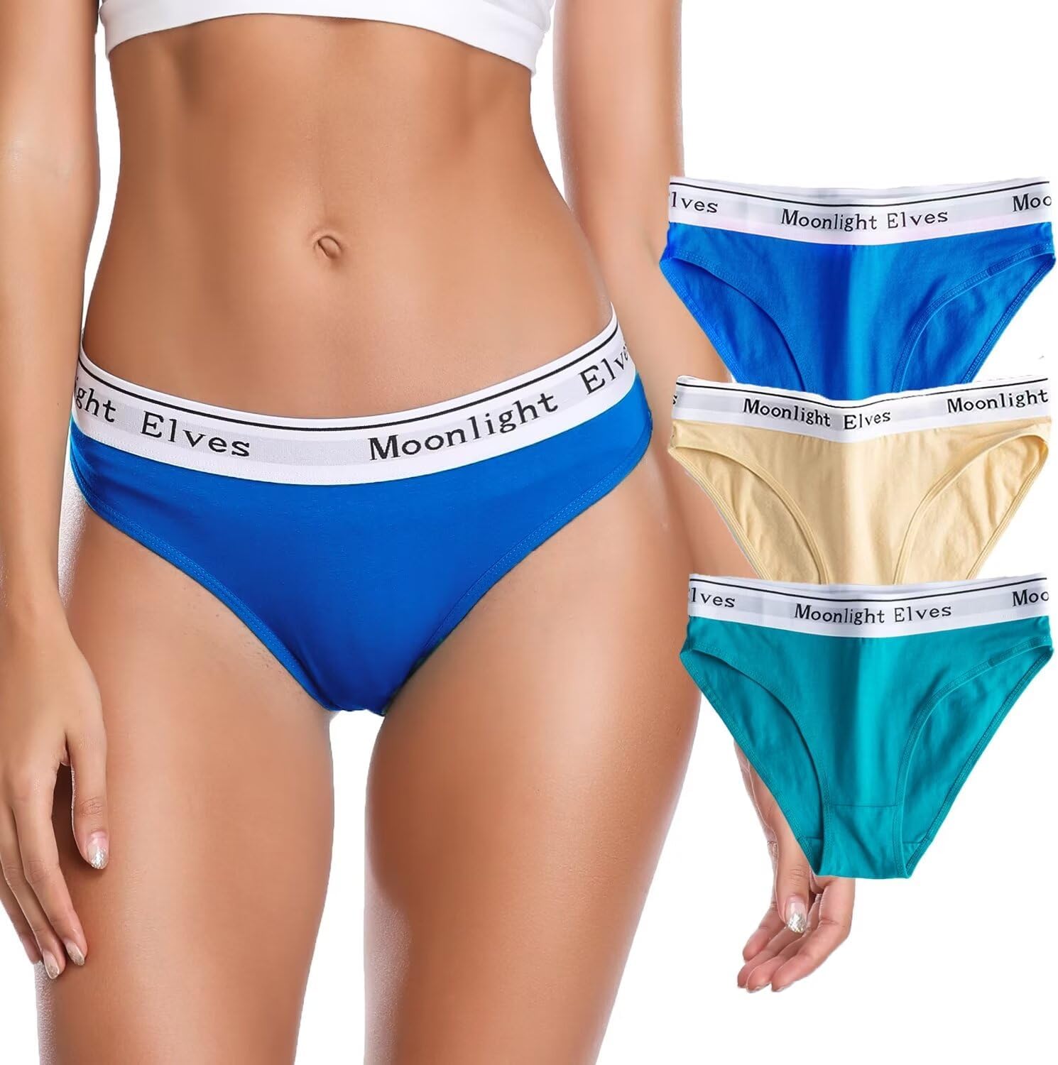 moonlight elves Women's Bikini Panties, Cotton Comfortable Underwear Soft Hipster Breathable Briefs Panty pack 3