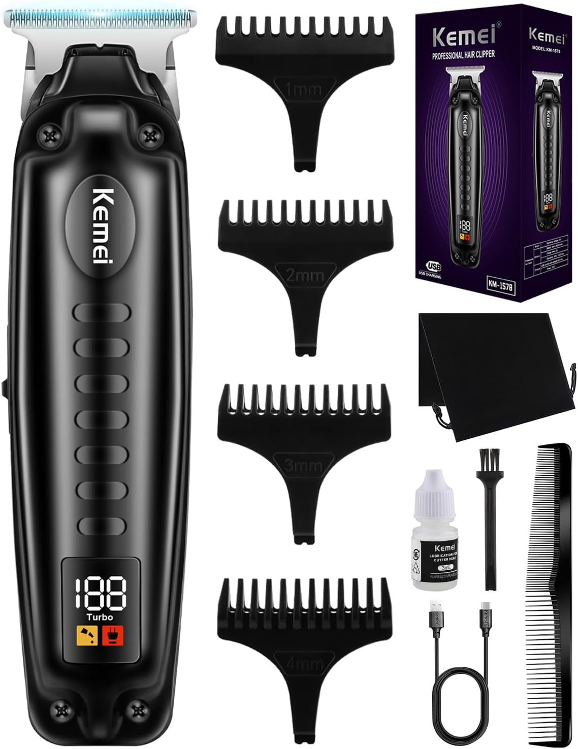 KEMEI Professional Hair Clipper for Men, Cordless Barber Haircut Machine, Ele...